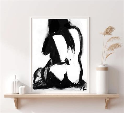 Nude Art Woman Sexy Back Modern Art Black White Erotik Etsy