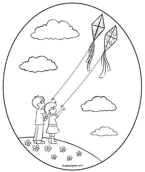 Flying Kites Coloring Page Free Clip Art