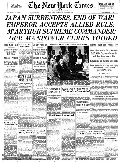 New York Times Front Page August 15 1945