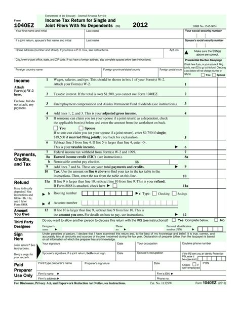2012 1040ez Form Fill Out And Sign Online Dochub