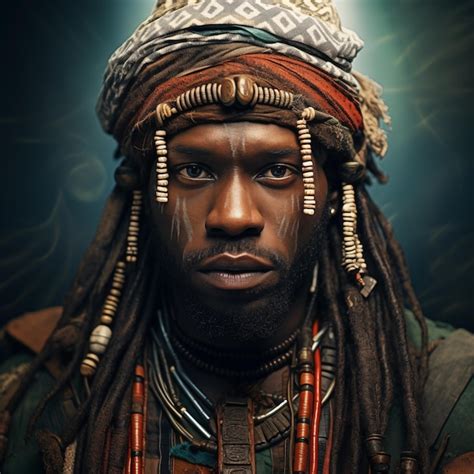 伝統的な服装を着たアフリカ人の肖像画と文化的なアクセサリーの写真 プレミアム写真