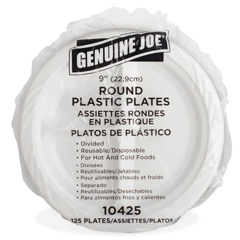Genuine Joe 9 Round Divided Plates Disposable White Plastic Body