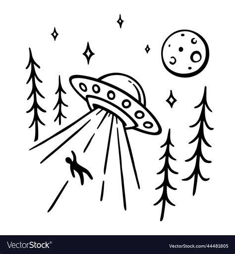 Alien Ufo Abduction Doodle Royalty Free Vector Image