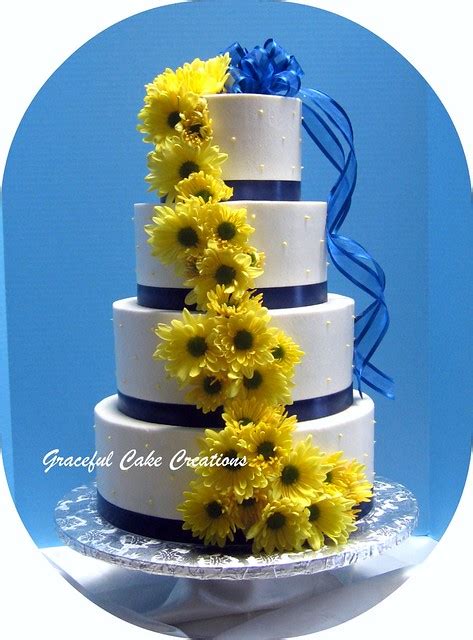 White Navy Blue And Yellow Wedding Cake Flickr Photo Sharing