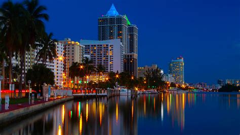 Wallpaper Miami Usa Coast Rivers Night Time Houses Cities 1920x1080