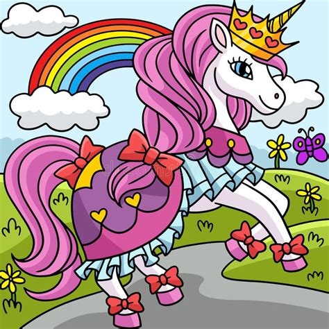 Unicorn Princess Colored Cartoon Illustration Stock Vector
