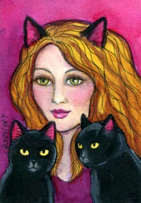 Cat Lady And Black Cats Par Lisa Nelson Cat Art Illustration Whimsical Art Cat Art
