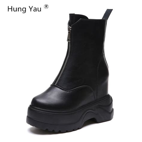 Hung Yau Ankle Boots For Women Thick Bottom Platform Female Shoes Woman Internal Increase