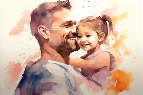 Premium Ai Image Watercolor Illustration Of Father And Daughter
