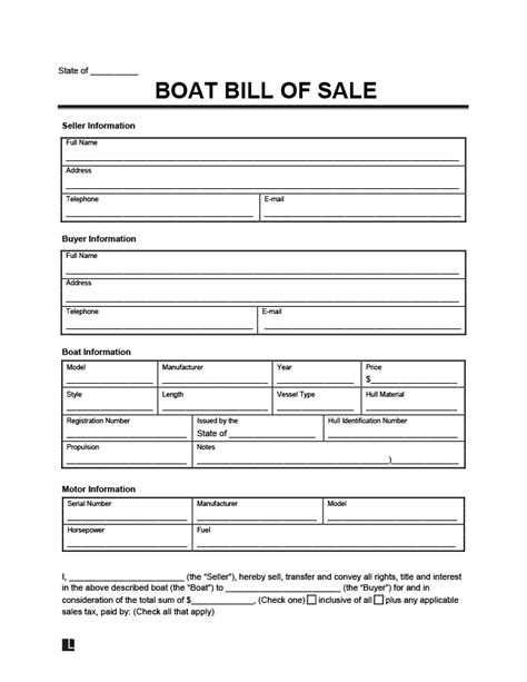 Free Boat Bill Of Sale Form Pdf And Word Template