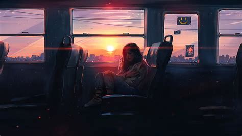Hd Wallpaper Girl The Sun Sunset Art Bus Aenami By Aenami Alena