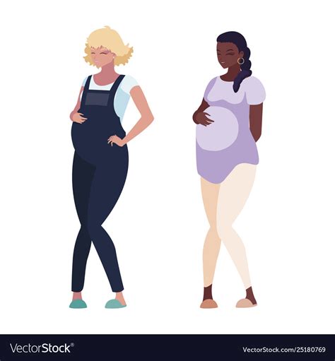 Interracial Couple Pregnancy Women Characters Vector Image