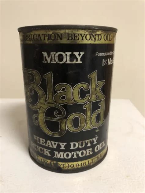 Vintage Original Advertising Moly Black Gold Motor Oil Metal Oil Can