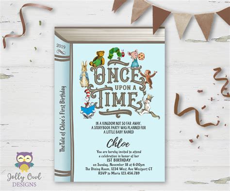 Book Themed Birthday Party Invitation Once Upon A Time Jolly Owl