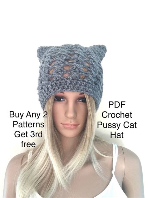 Cat Ear Hat Pattern Crochet Pussy Hat Pattern Women Beanie Etsy