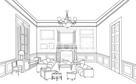 Interior Outline Sketch Furniture Blueprint Stock Photo Royalty