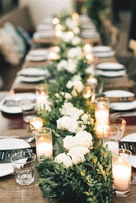 Chic Long Wedding Table Runner Ideas With Greenery And Candles Long