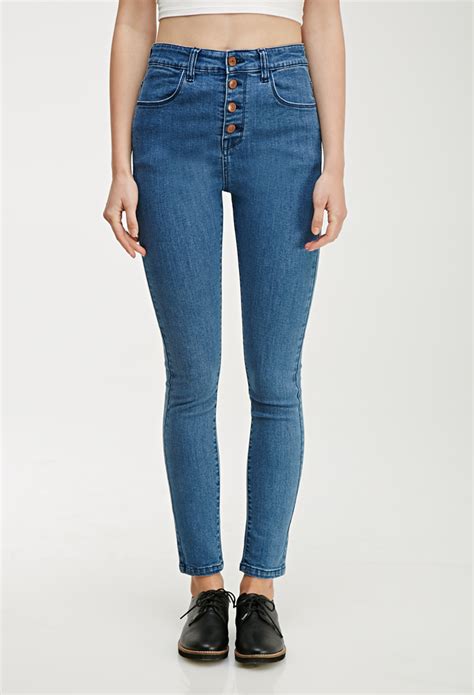 Lyst Forever High Waisted Skinny Jeans In Blue