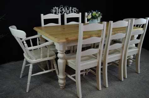 6ft Carved Country Pine Farmhouse Table 8 Chairs Painted Vintage