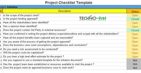 Project Management Checklist : Excel Template | Checklist template