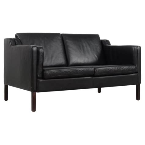Vintage Black Leather Mid Century Modern Sofa With Rosewood Base At 1stdibs