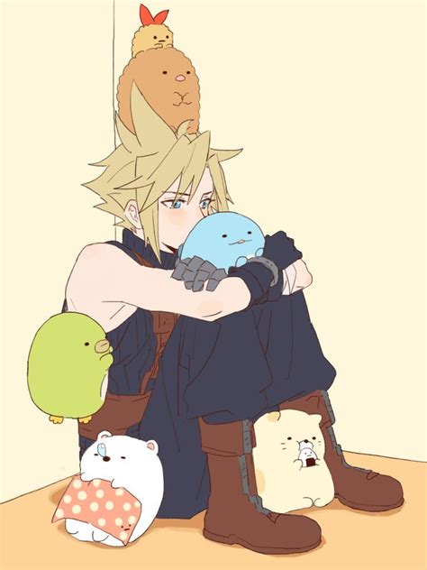 An Anime Character Sitting On The Floor With Stuffed Animals Around Him