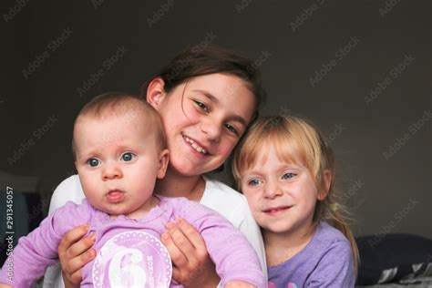 Close Up Portrait Of Three Beautiful Sisters One Cute Toddler Girl 6