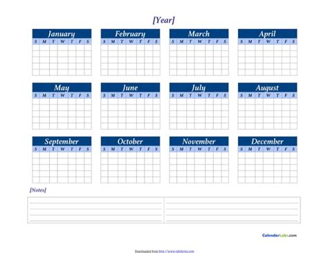 Download Yearly Blank Calendars For Free Calendarstemplate