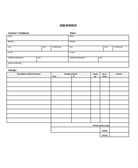 job invoice template examples  word