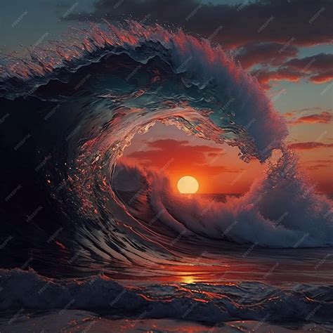 Premium Ai Image Colorful Ocean Wave Sea Water In Crest Shape Sunset