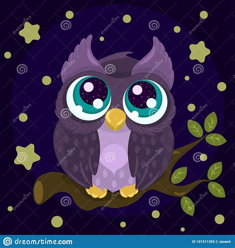 Cute Cartoon Little Owl With Big Eyes Stock Illustration Illustration