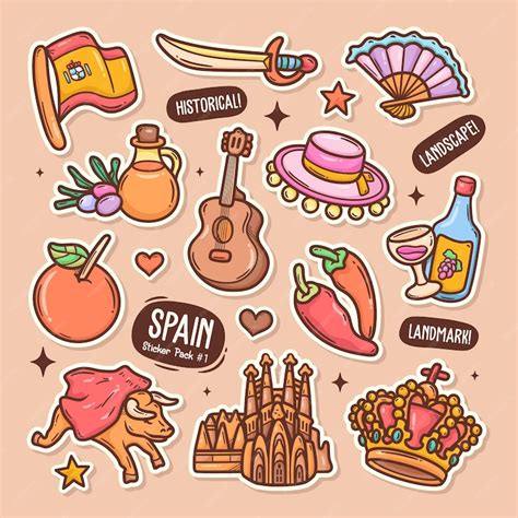 Free Vector Spain Cute Doodle Vector Sticker Collection