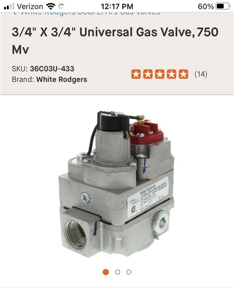 General Controls B60 Gas Valve With Powerpile 250 Millivolts With The