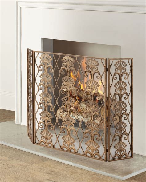 3 Panel Shell Accent Fireplace Screen Neiman Marcus