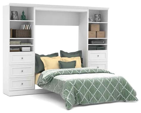 Full Wall Bed And Storage Units With 3 Drawers In White Contemporary