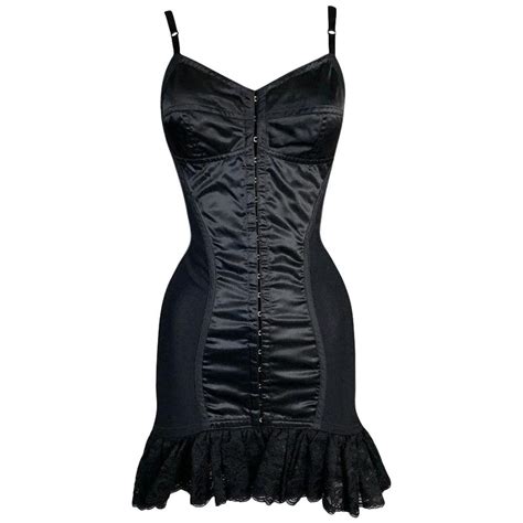 1996 Dolce And Gabbana Sheer Black Bandage Corset Cut Out Wiggle Dress