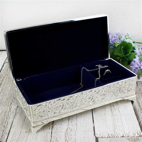 Personalised Antique Silver Plated Jewellery Box Keepsake Box