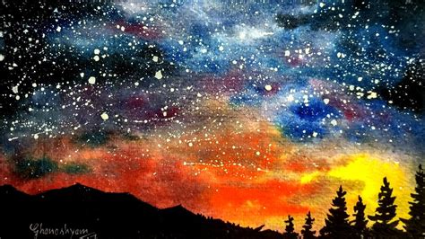 Watercolor Starry Night Sky Speed Painting Paint With