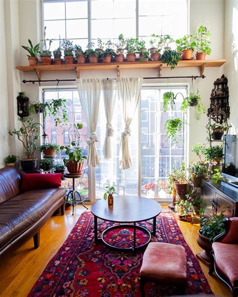 Ornament Rug In Boho Style Loft Living Room With Lots Of Plants 2019