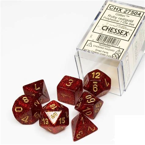 Polyhedral Glitter Set Of 7 Dice Ruby Red With Gold Numbering Video