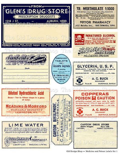 Printable Medical Pharmacy Vintage Poison Labels Set Digital Etsy