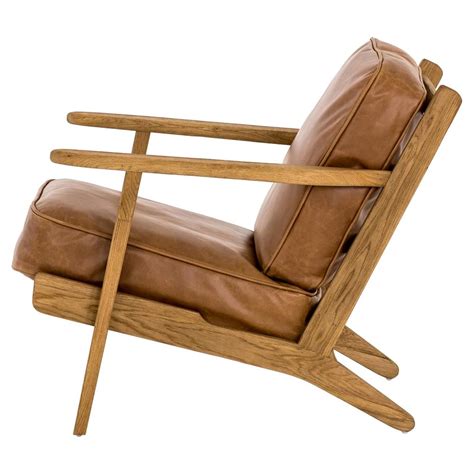 Rider Modern Classic Brown Leather Cushion Solid Oak Wood Arm Chair