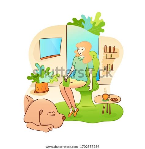 Woman Home During Quarantine Vector Eps Stock Vector Royalty Free 1702557259 Shutterstock