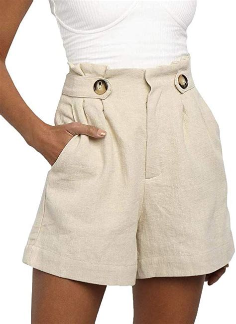 Mslure Women S Casual Elastic Waist Cotton Linen Summer Loose Shorts