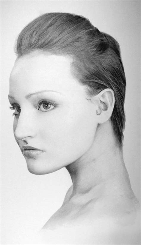 In a portrait or artwork of people. Artist: Paul Cadden, pencil {figurative realism art beautiful female head #hyperreal woman face ...