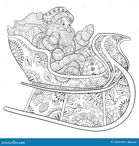 Adult Coloring Book,page a Santa Claus in a Sleigh Illustration for