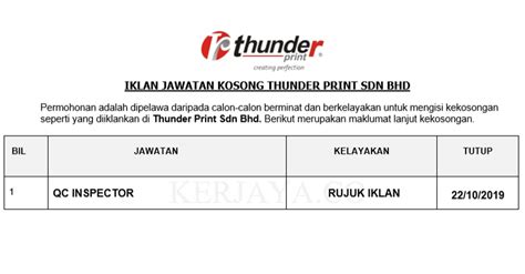 The enterprise was incorporated on may 07, 2012. Permohonan Jawatan Kosong Thunder Print Sdn Bhd ~ QC ...