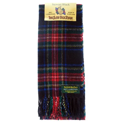 Black Stewart Tartan Scarf Made In Scotland 100 Wool Plaid