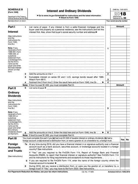 2018 Form Irs 1040 Schedule B Fill Online Printable Fillable Blank