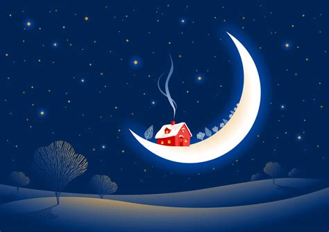 White And Red Moon And House Illustration Hd Wallpaper Wallpaper Flare